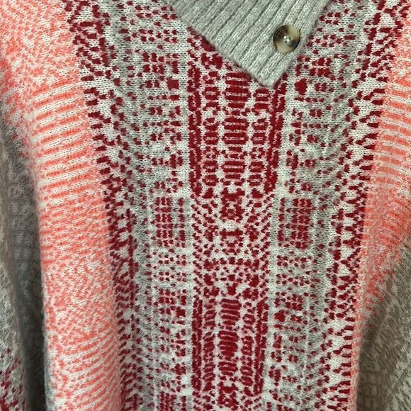Caslon Jacquard Button Cowl Neck Sweater-Knit Poncho Red Salmon Gray Siz… - Picture 12 of 17
